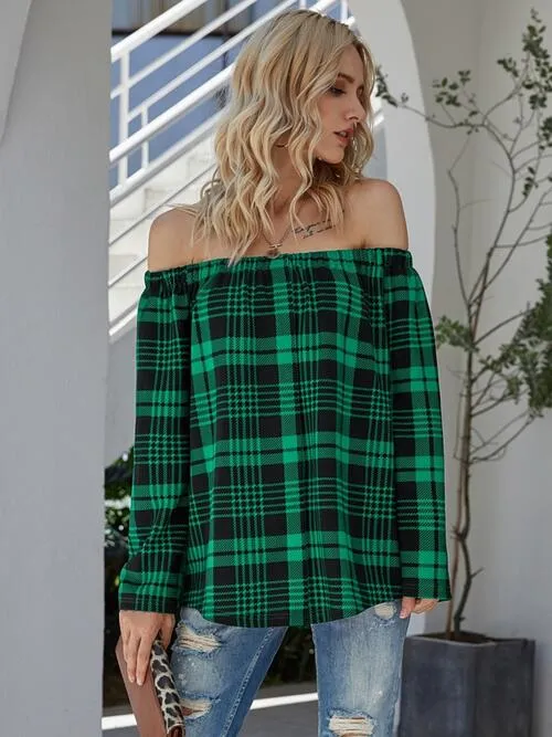 Off-Shoulder Striped Long Sleeve T-Shirt (3 Colors)