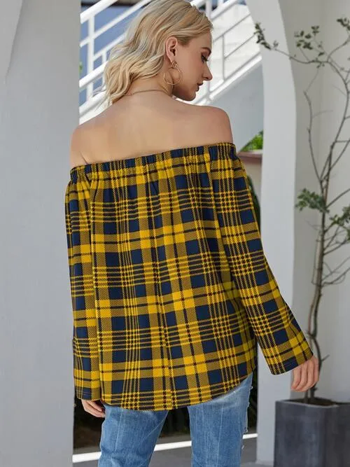 Off-Shoulder Striped Long Sleeve T-Shirt (3 Colors)