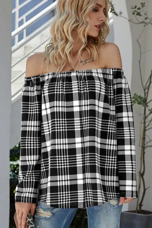 Off-Shoulder Striped Long Sleeve T-Shirt (3 Colors)