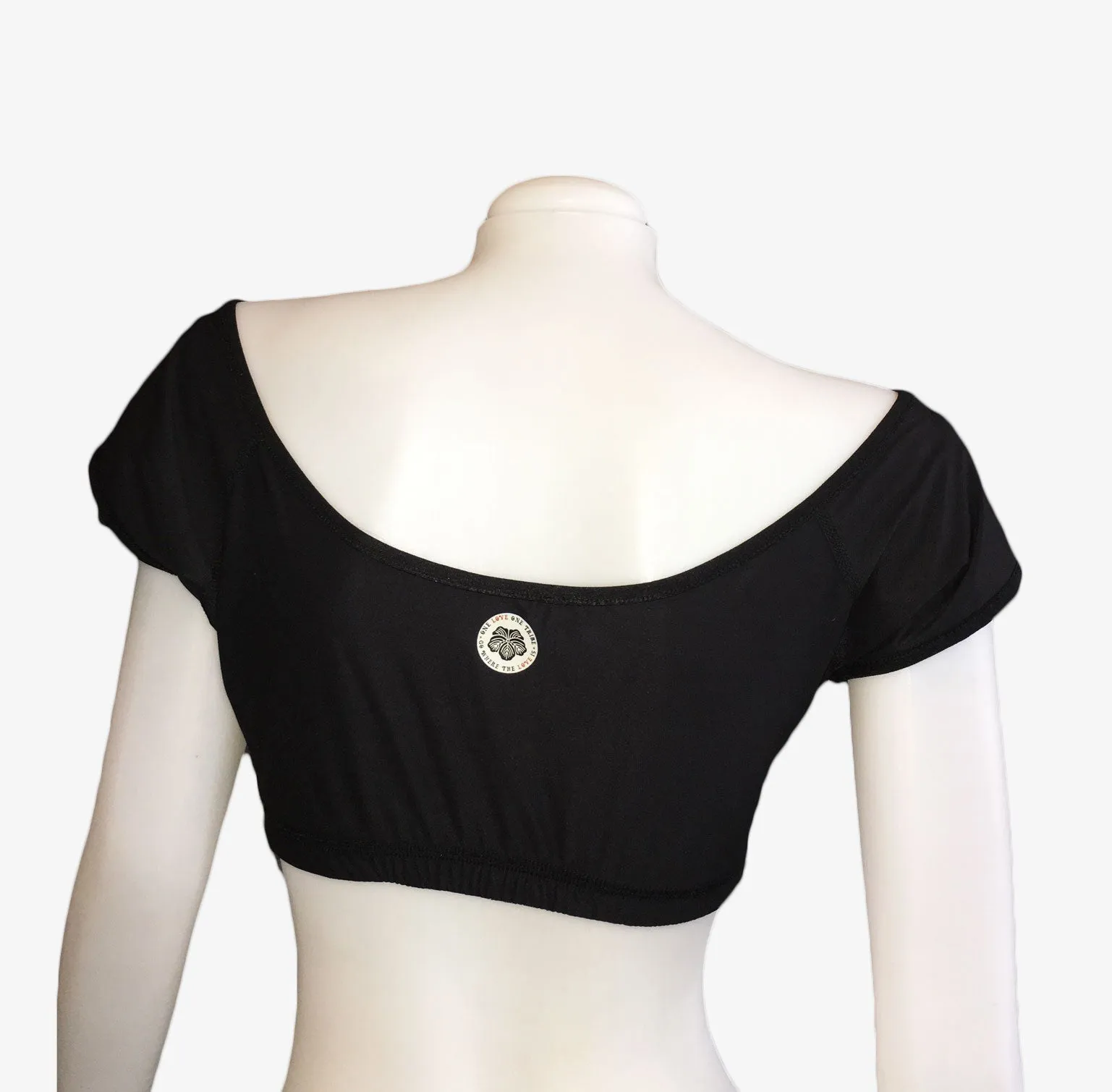 OFF THE SHOULDER CROP  BLACK LACE/BLACK