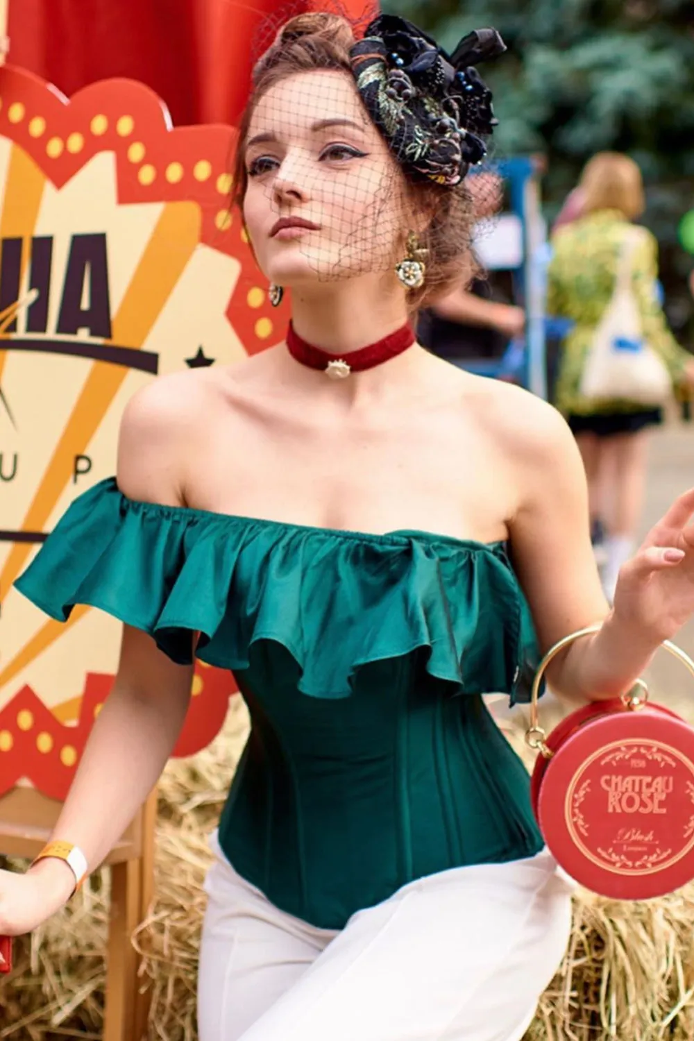 Off the Shoulder Emerald Green Corset Top