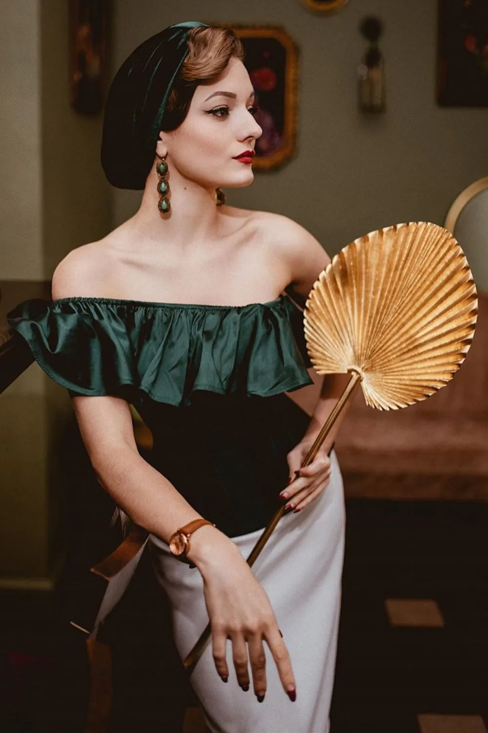 Off the Shoulder Emerald Green Corset Top