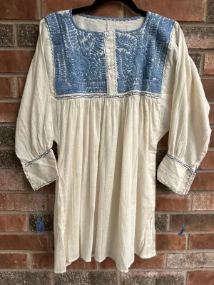 Off-White with Light Blue Vine Tunic