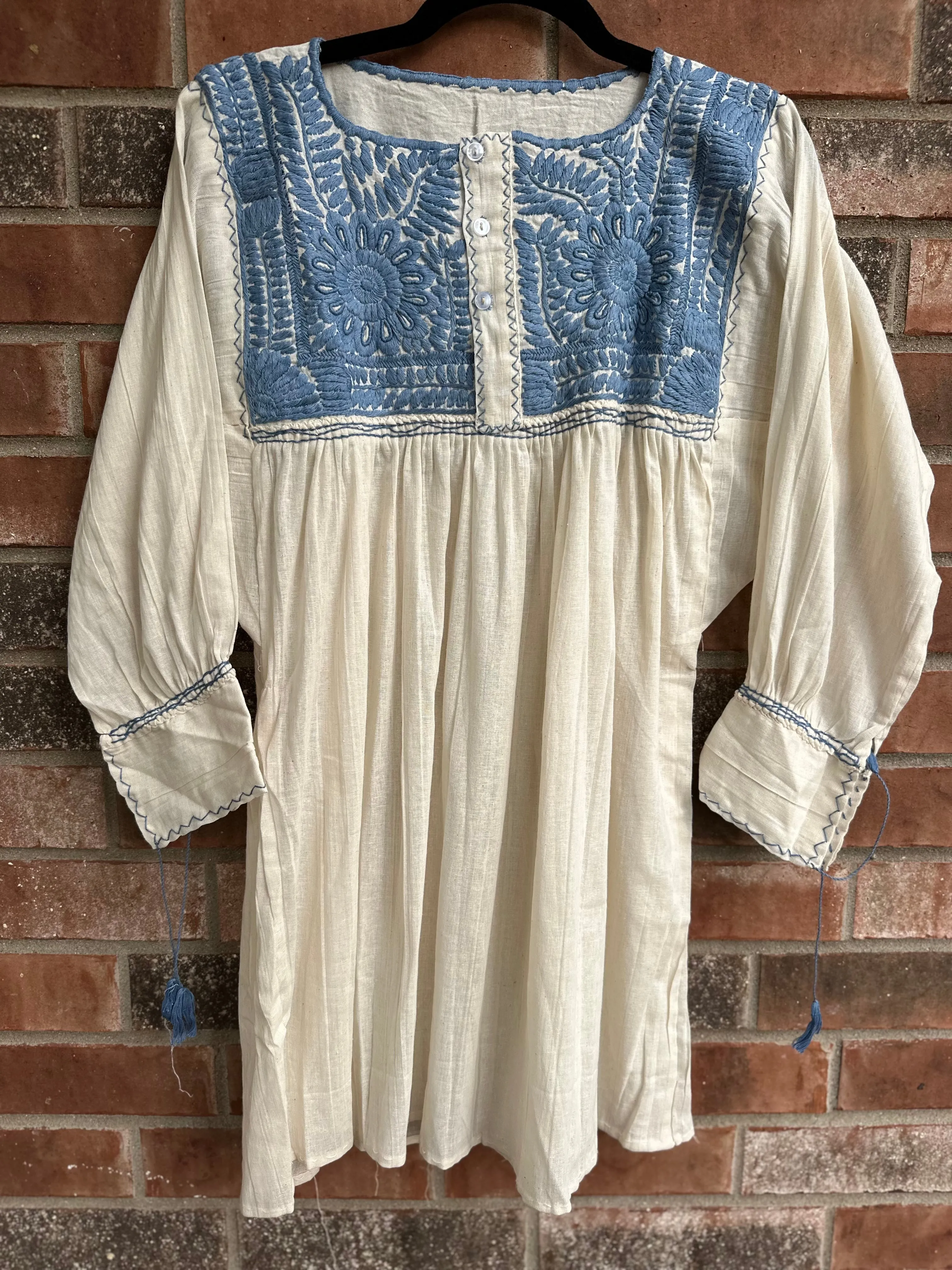 Off-White with Light Blue Vine Tunic