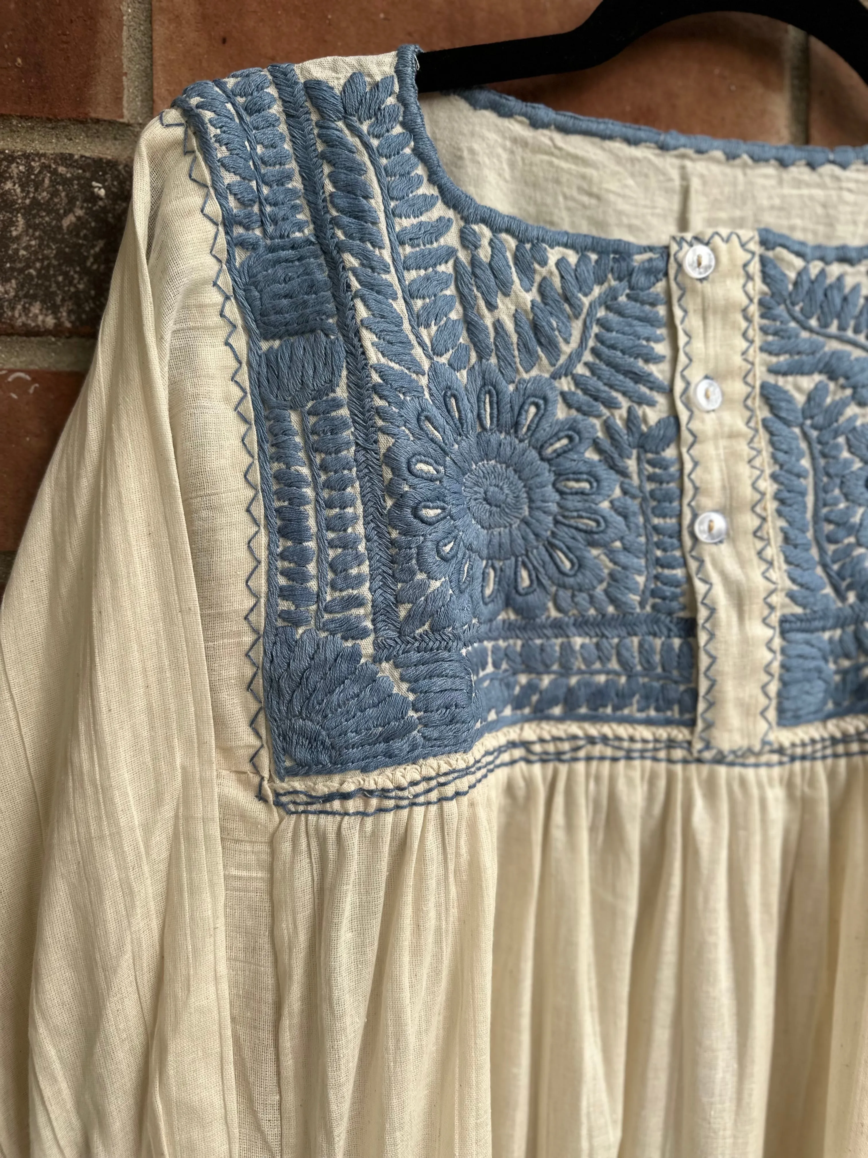 Off-White with Light Blue Vine Tunic