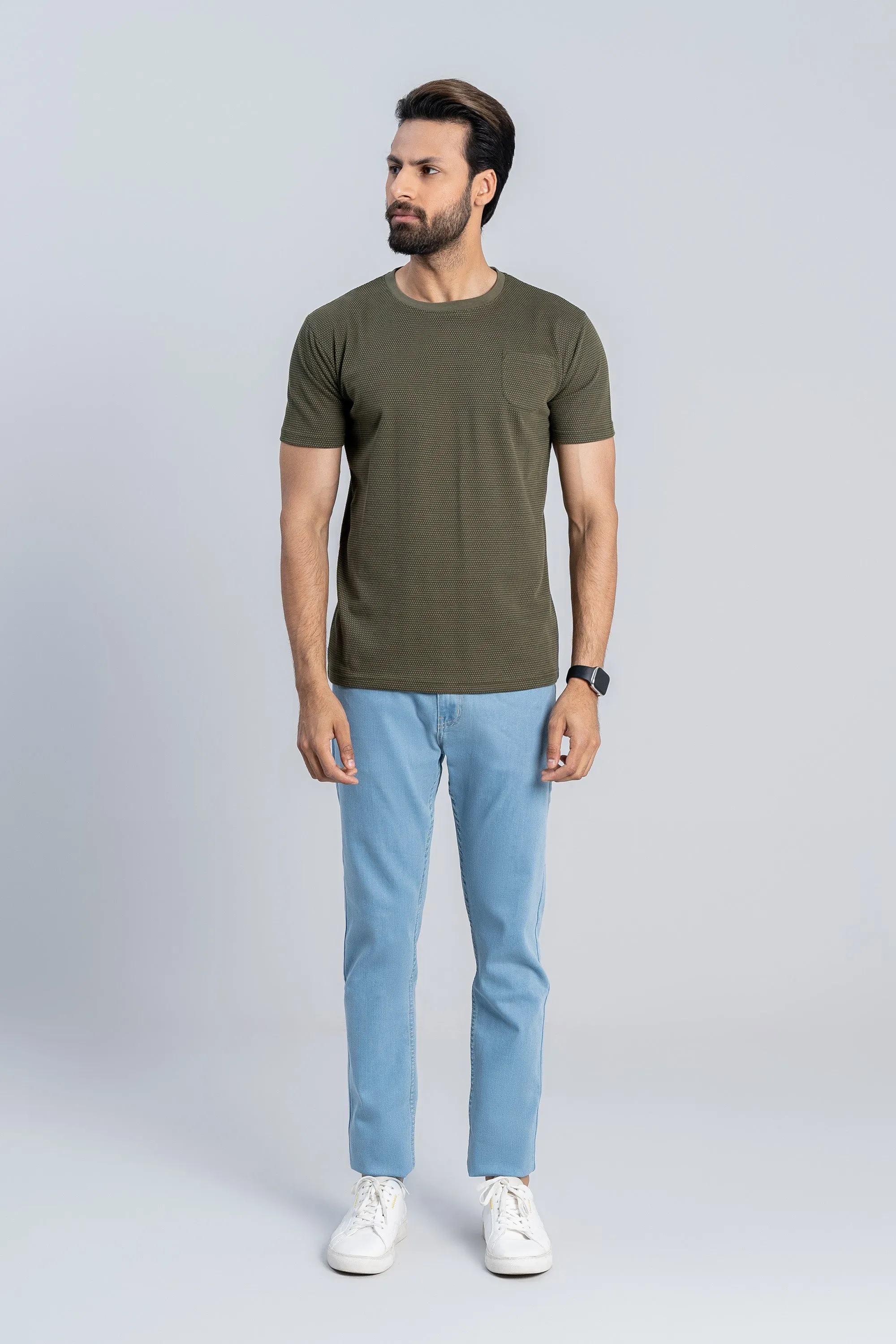 Olive Cotton Popcorn T-Shirt