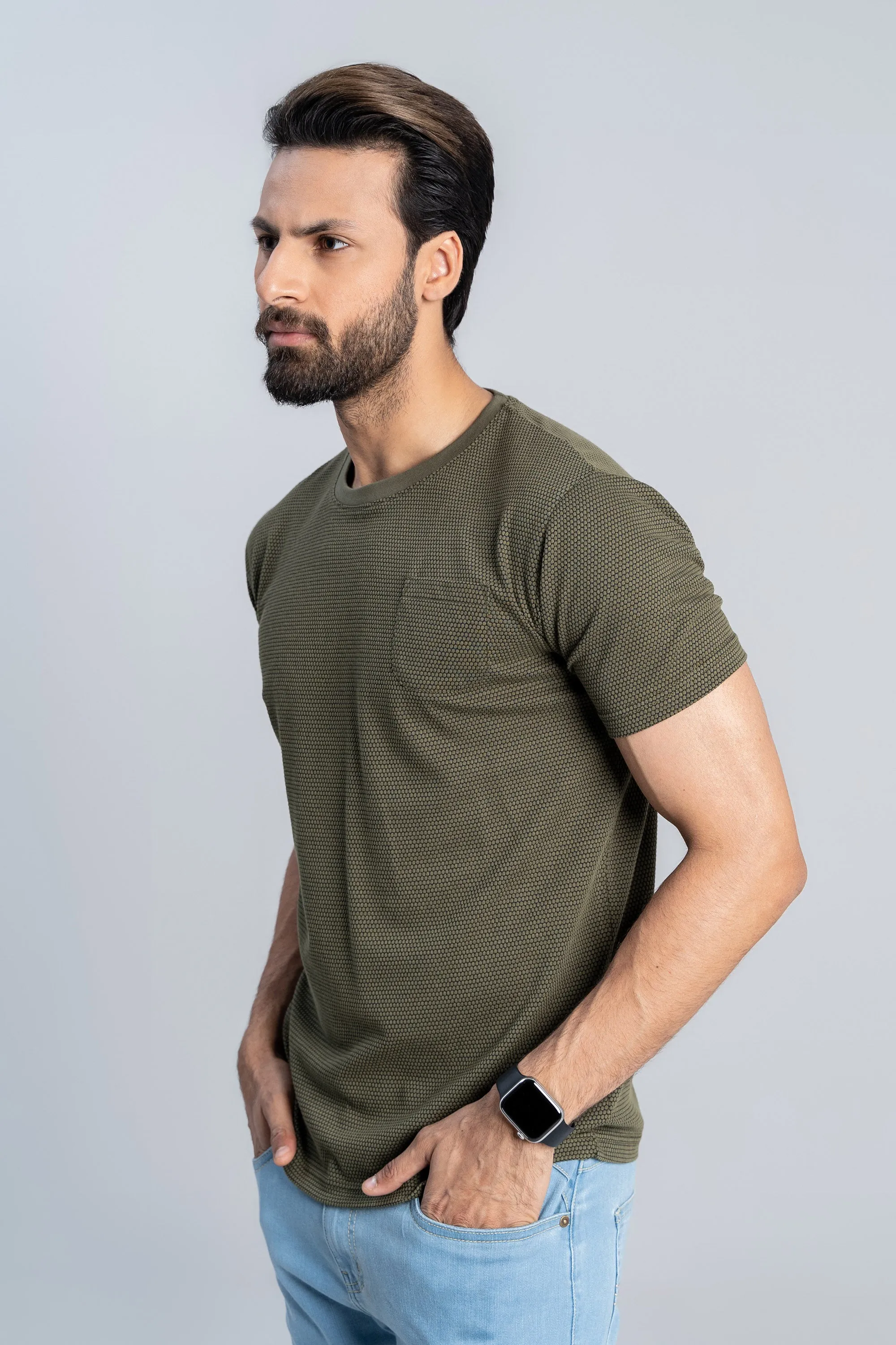 Olive Cotton Popcorn T-Shirt
