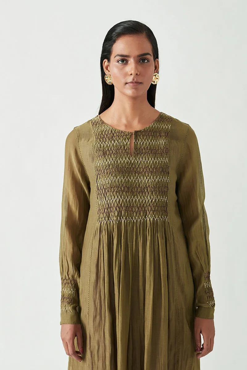 Olive Green Cohen Smocking Tunic