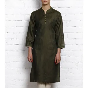 Olive Tussar Silk Cotton Kurta