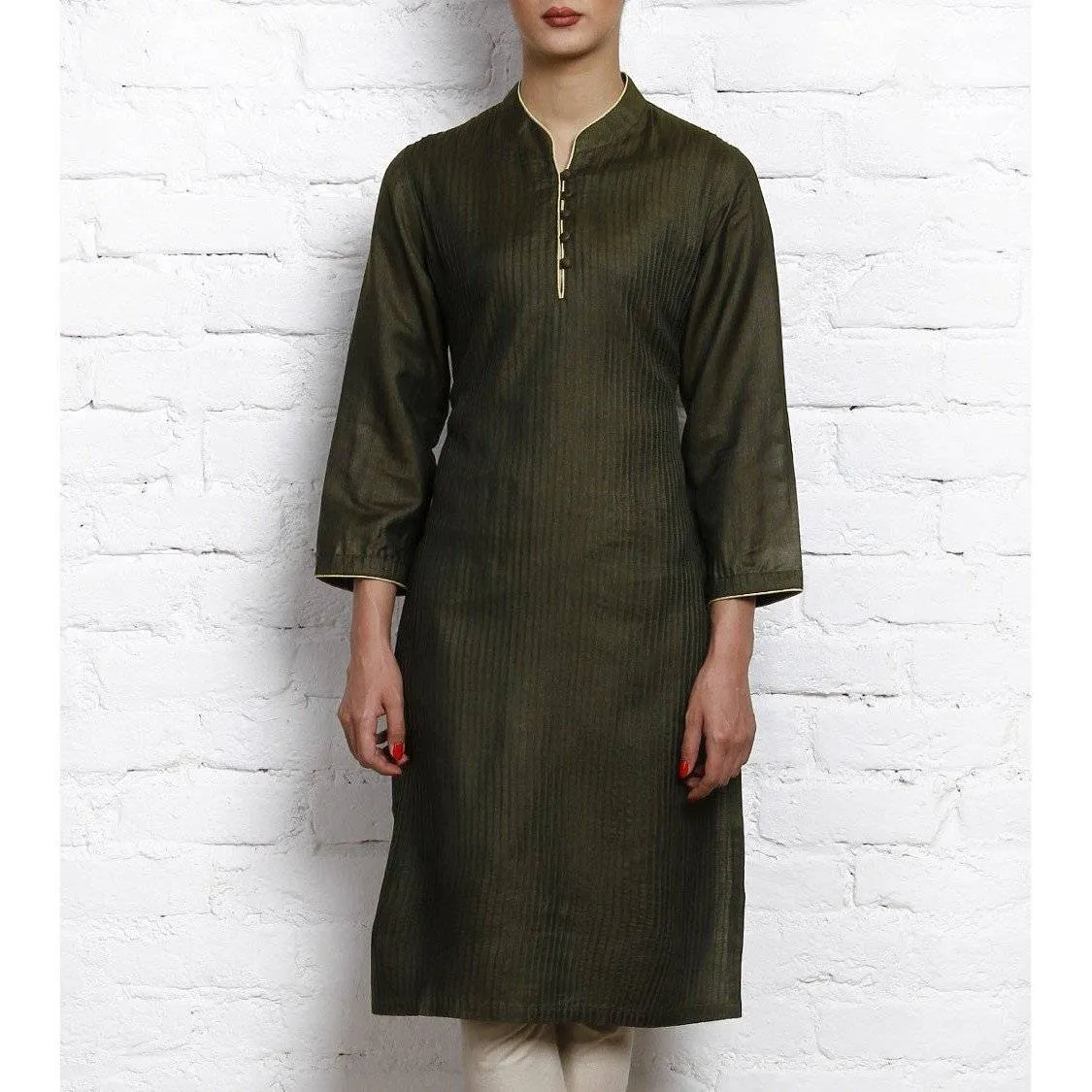 Olive Tussar Silk Cotton Kurta
