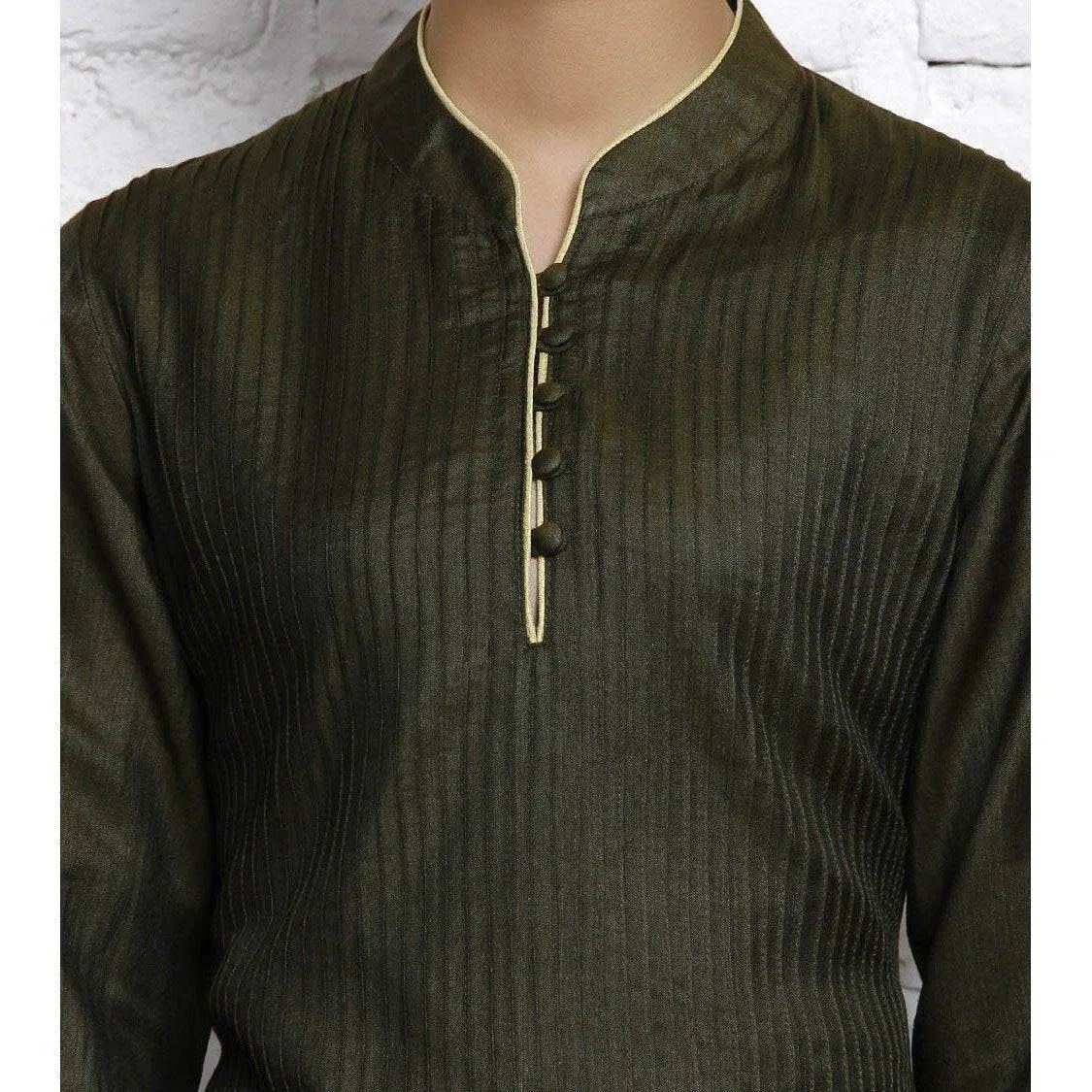Olive Tussar Silk Cotton Kurta