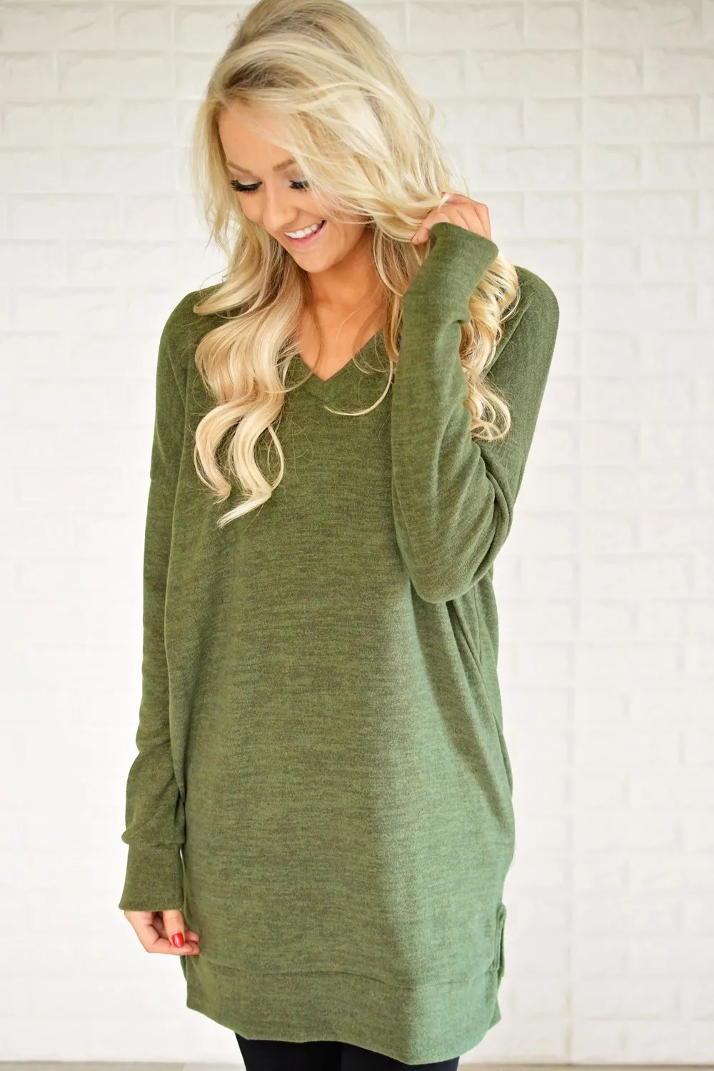 Olive V-Neck Tunic Top