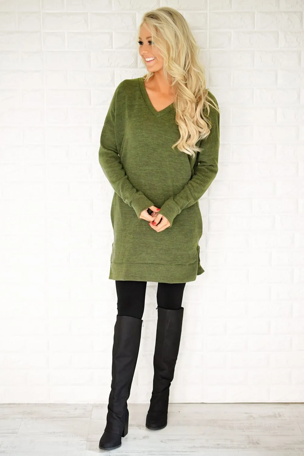 Olive V-Neck Tunic Top