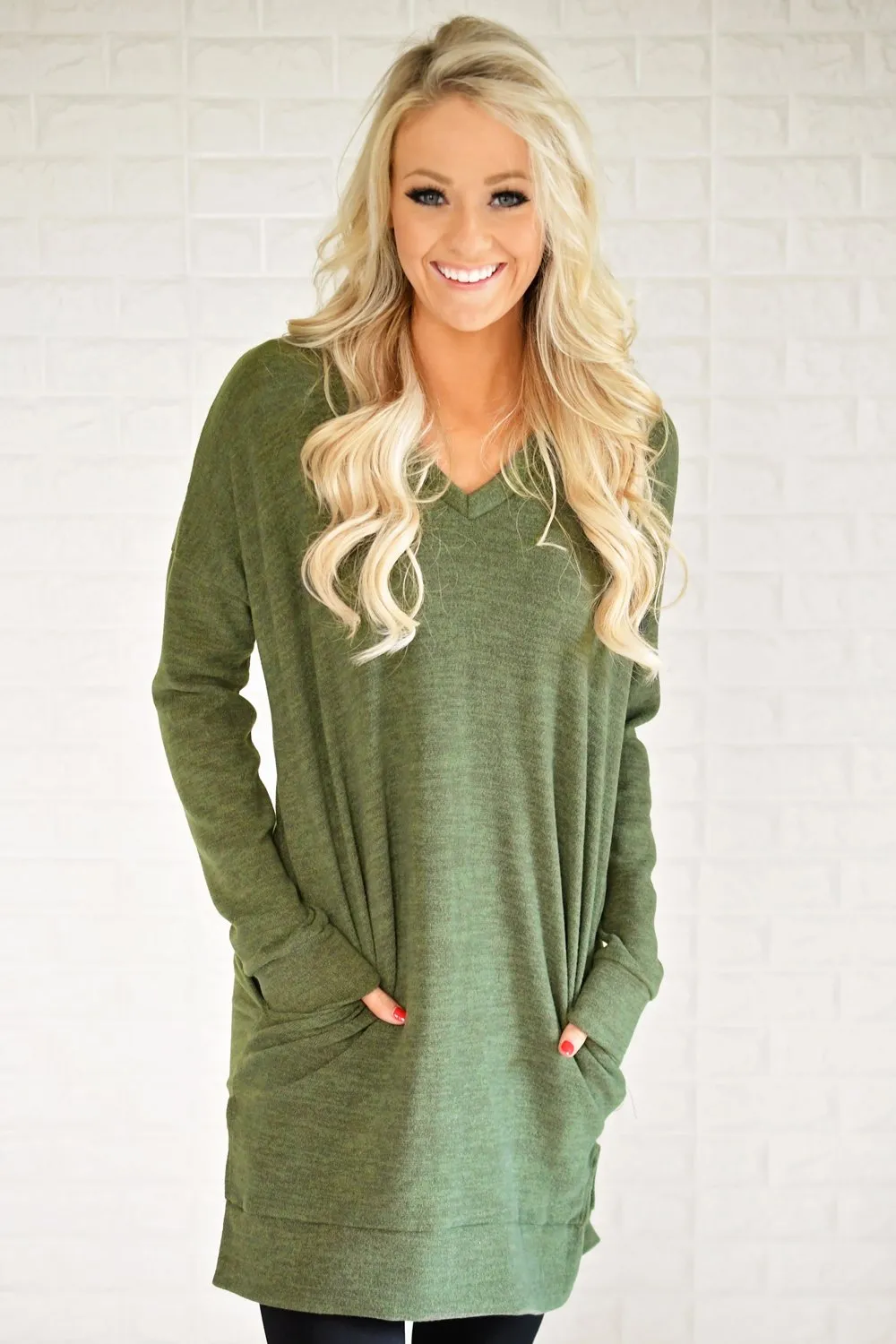 Olive V-Neck Tunic Top