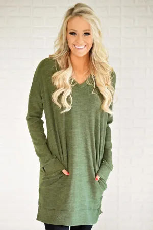 Olive V-Neck Tunic Top