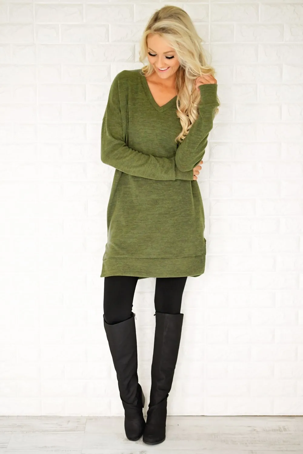 Olive V-Neck Tunic Top