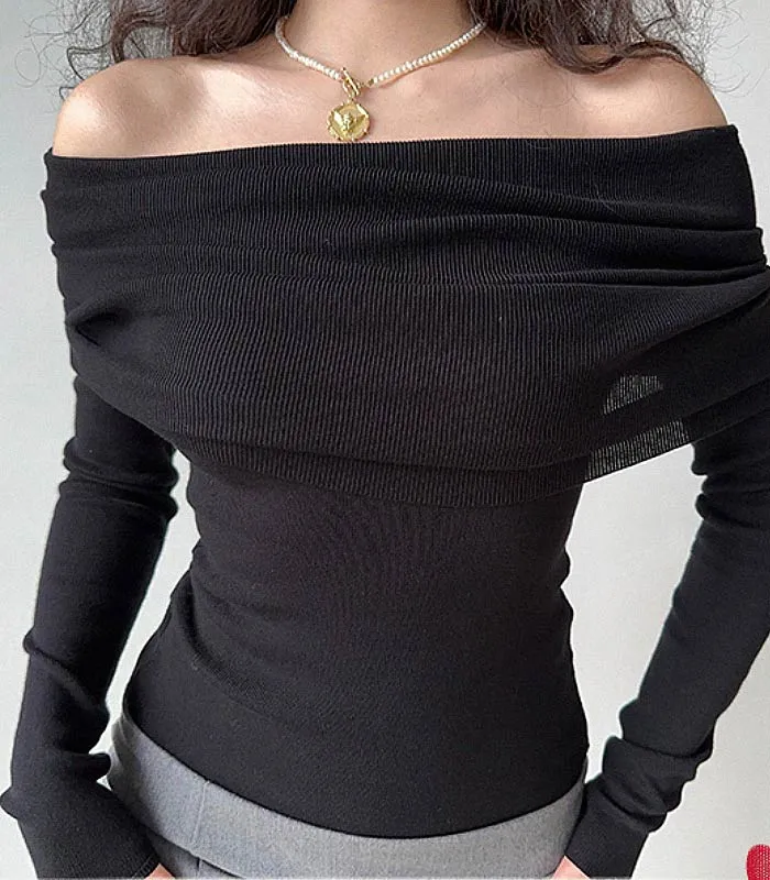 one-shoulder pleated off-shoulder top