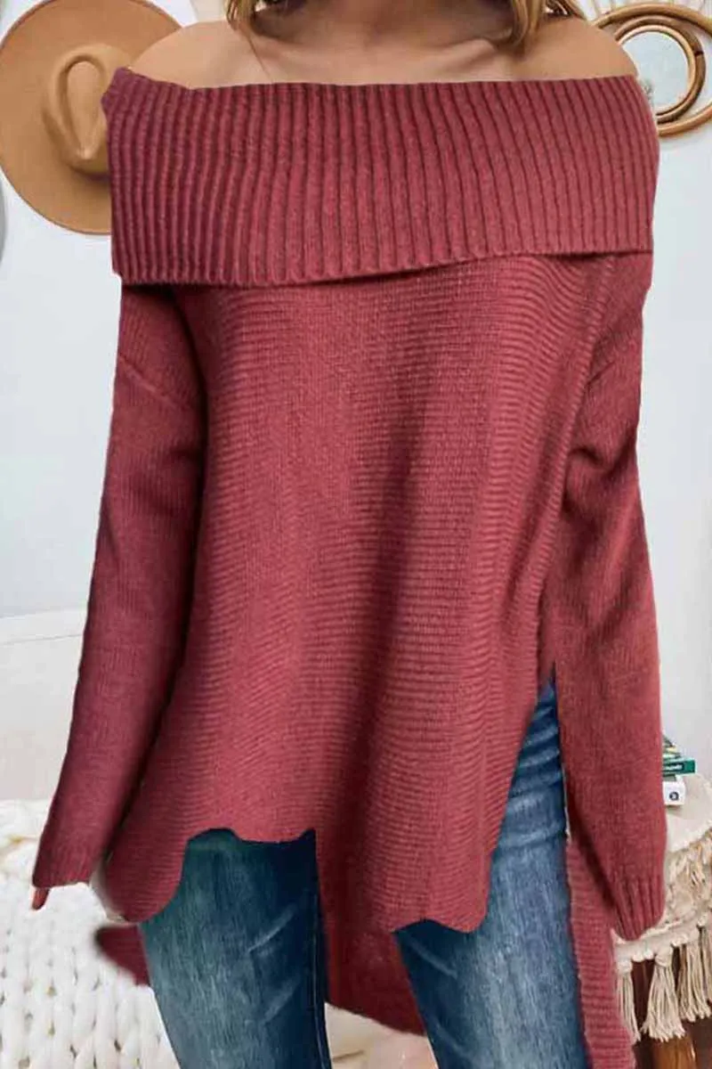 One Word Neck Long Sleeve Off-Shoulder Sexy Sweater