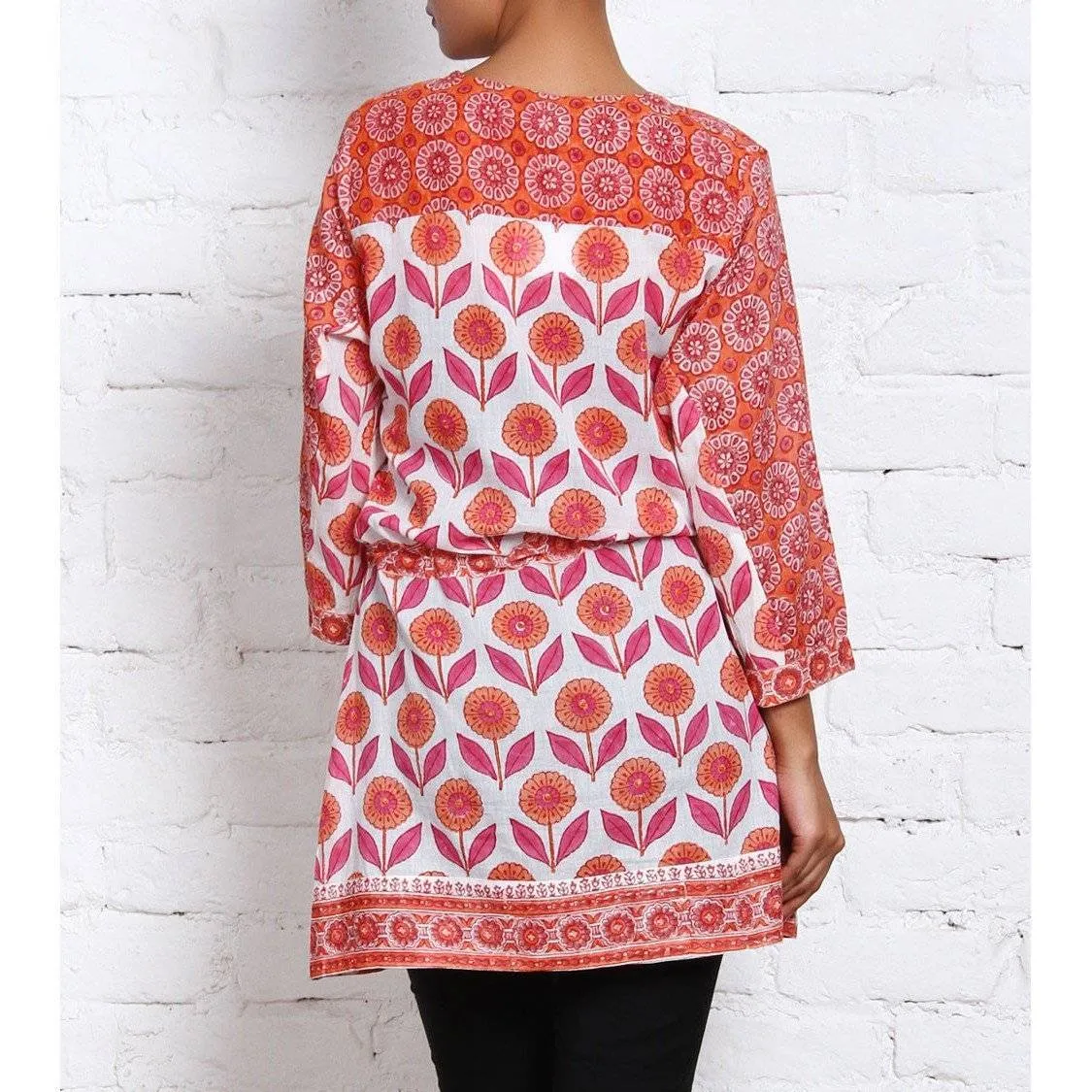 Orange & Pink Printed Cambric Kurti