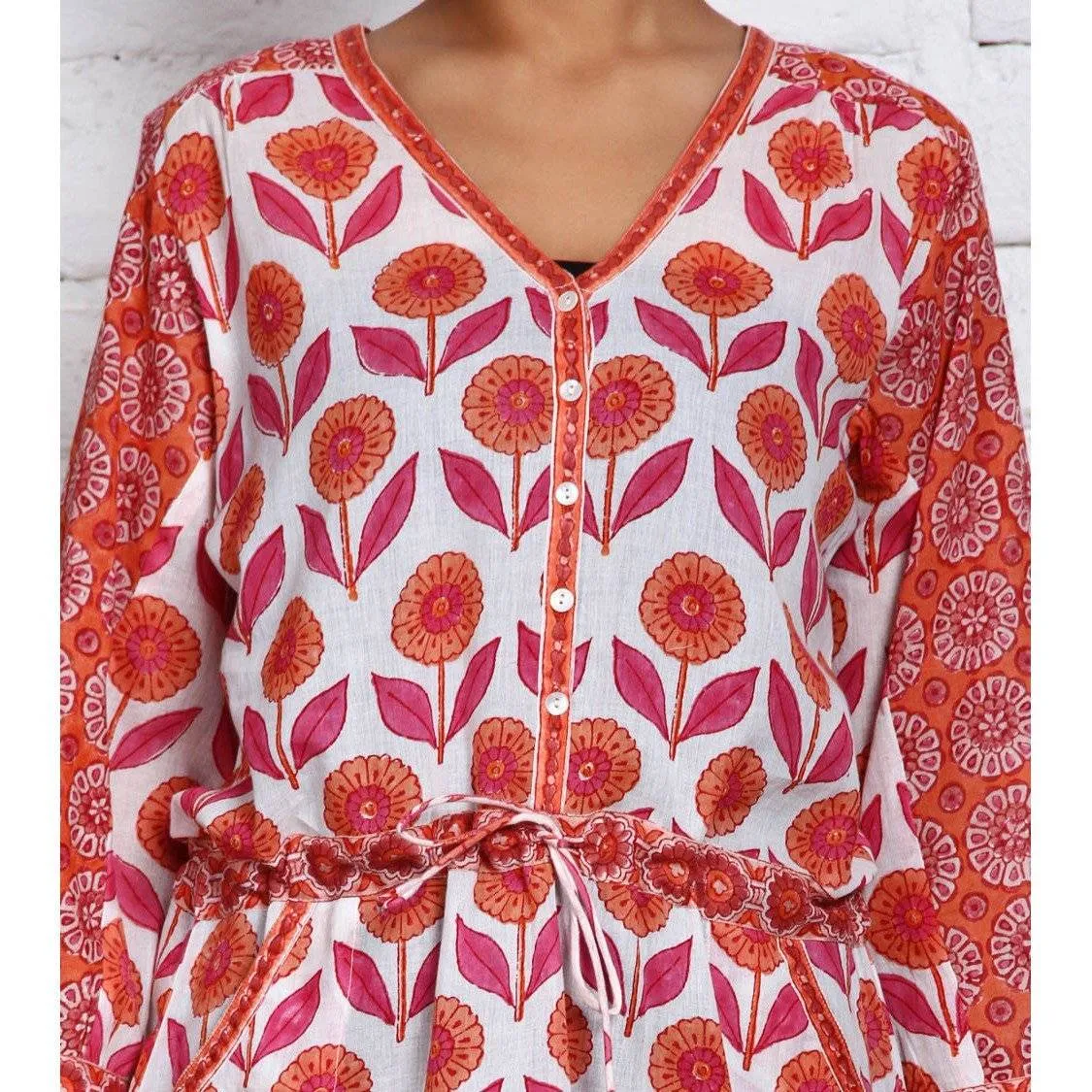 Orange & Pink Printed Cambric Kurti