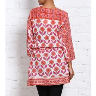 Orange & Pink Printed Cambric Kurti