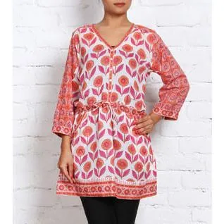 Orange & Pink Printed Cambric Kurti