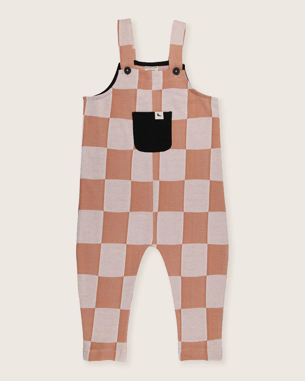 Orange Bold Check Print Dungarees