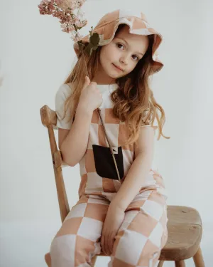 Orange Bold Check Print Dungarees