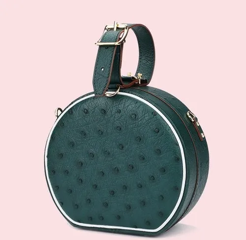 Ostrich Leather Round Bag