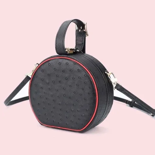 Ostrich Leather Round Bag