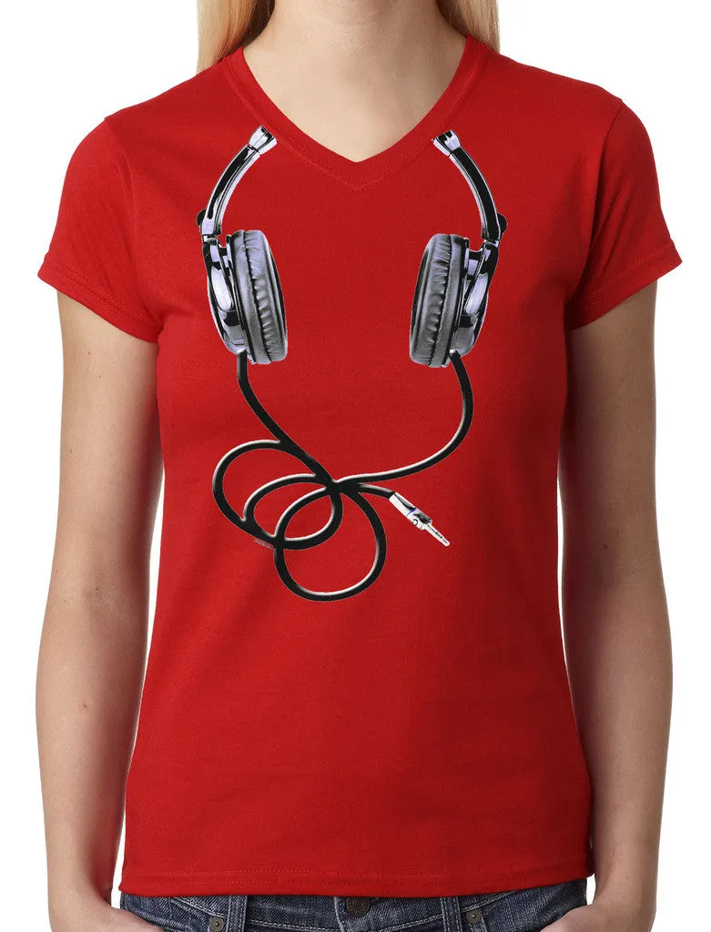 Over Size Headphones Junior Ladies V-neck T-shirt