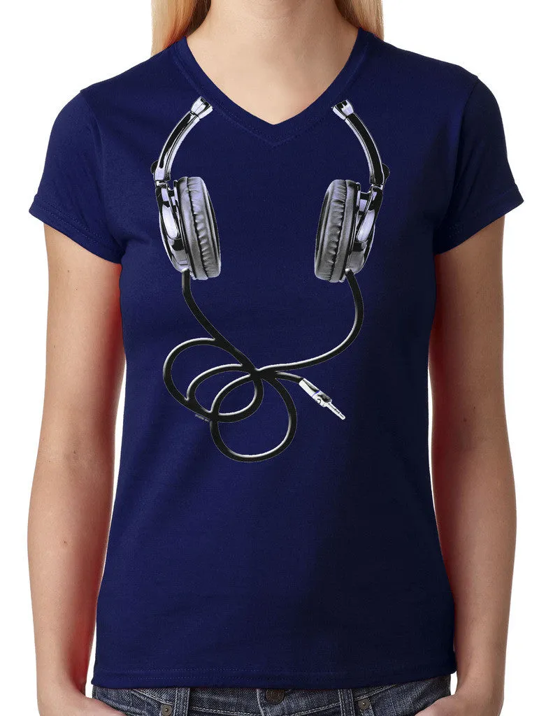 Over Size Headphones Junior Ladies V-neck T-shirt