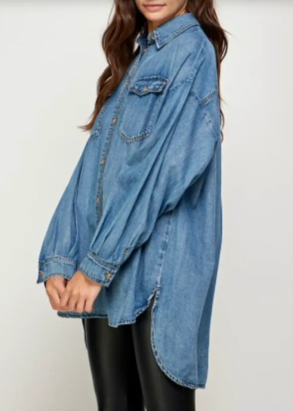 Oversized Denim Button Down Top