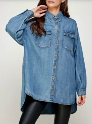 Oversized Denim Button Down Top