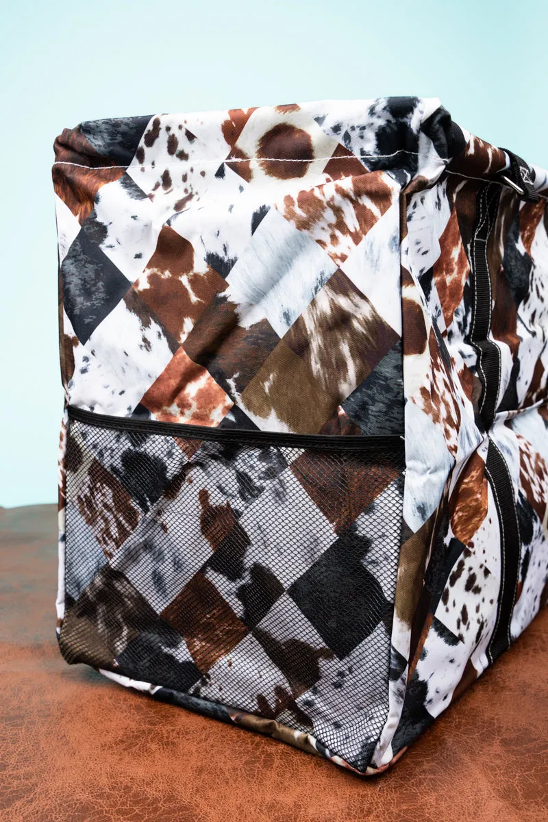 Patchwork Patsy Collapsible Double Haul-It-All Basket with Mesh Pockets and Lid