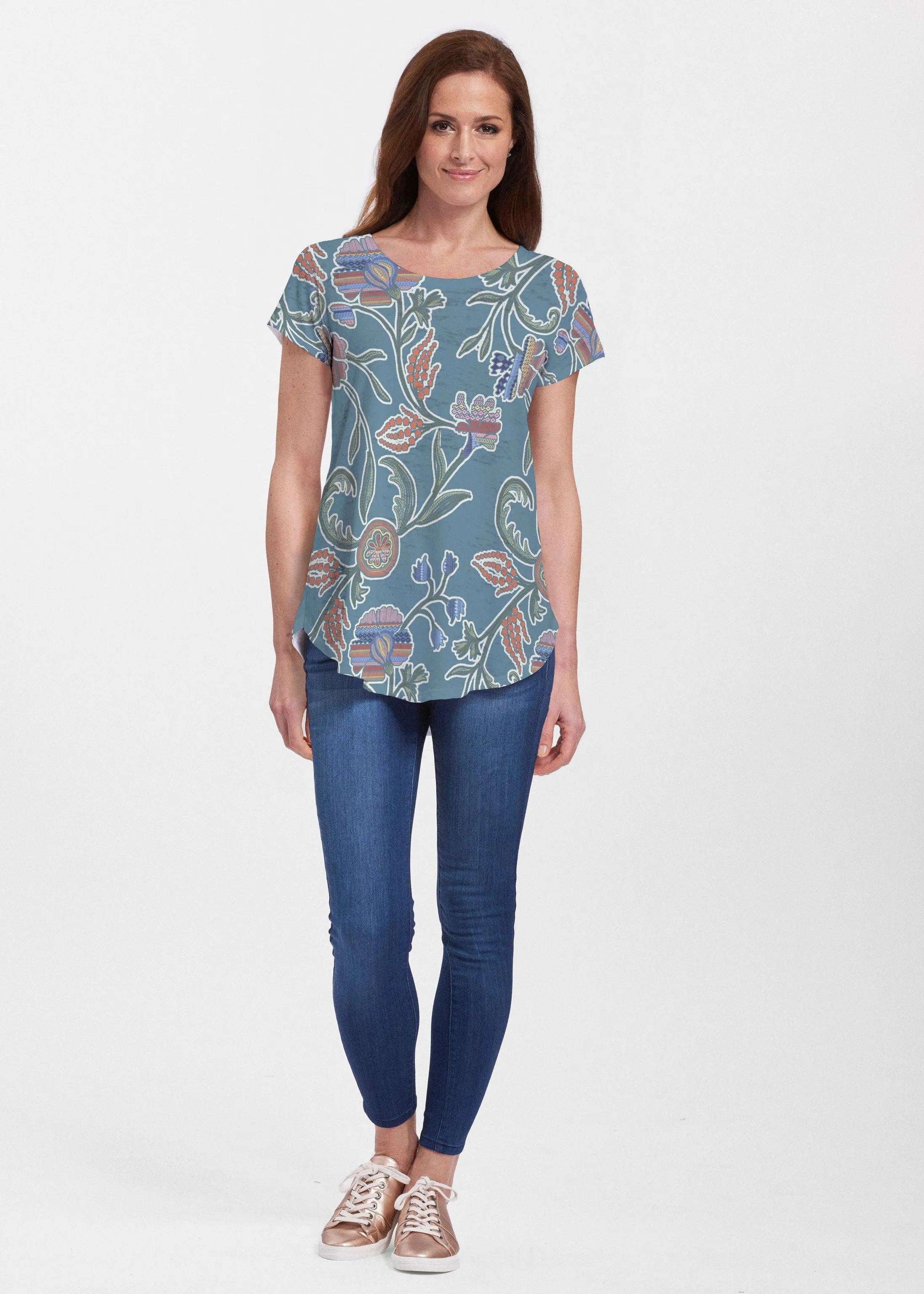 Patterns At Play Blue (7827) ~ Signature Short Sleeve Scoop Neck Flowy Tunic