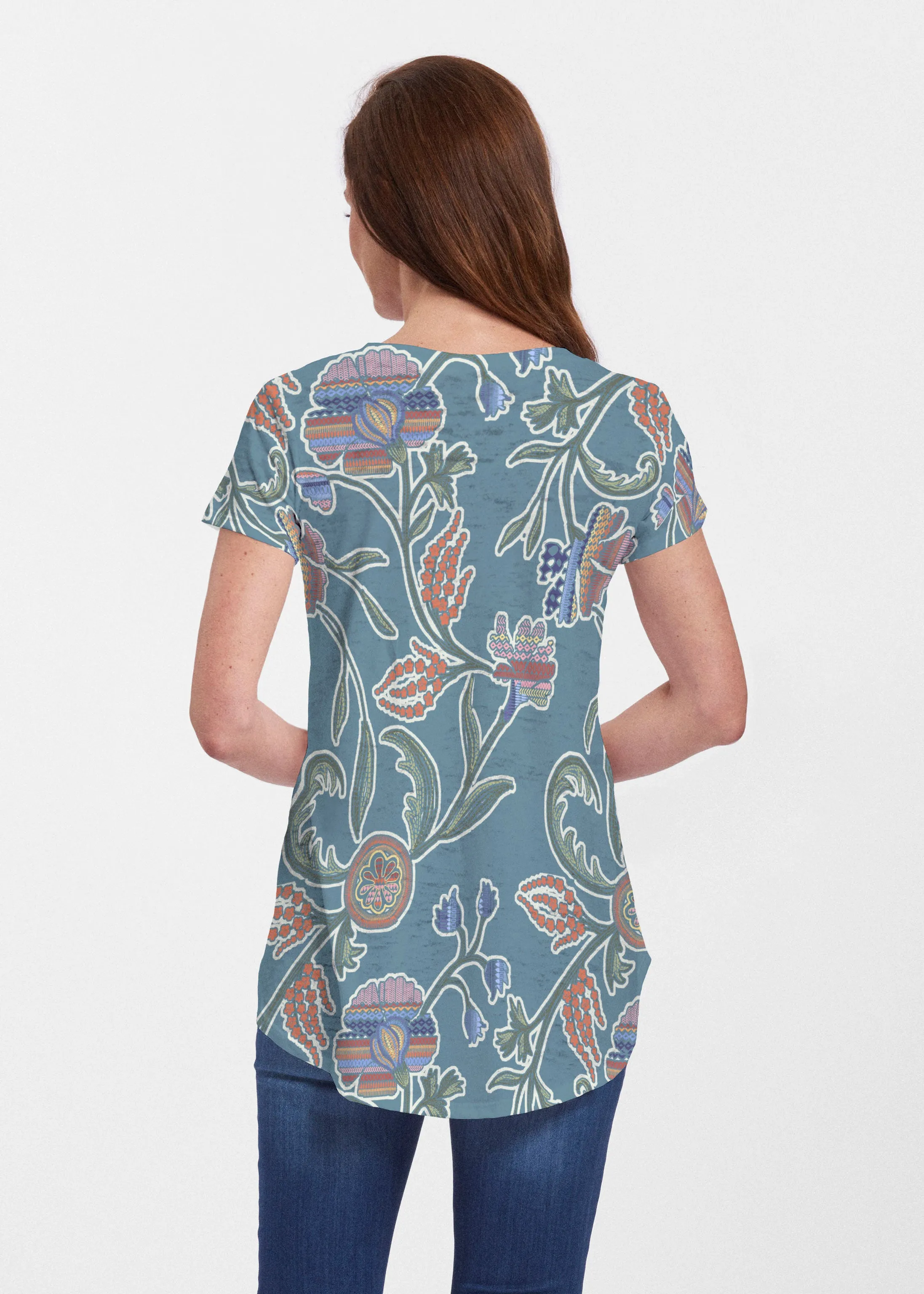 Patterns At Play Blue (7827) ~ Signature Short Sleeve Scoop Neck Flowy Tunic