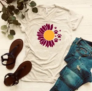 Paw Print Sunflower Shirt | Unisex Triblend V Neck