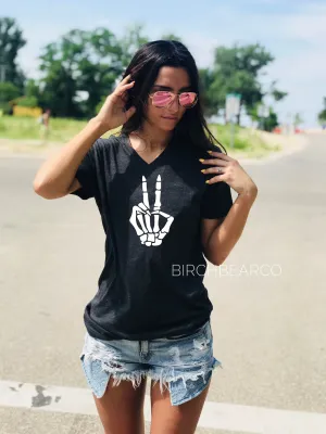 Peace Skeleton Shirt | Halloween Shirt | Unisex V Neck