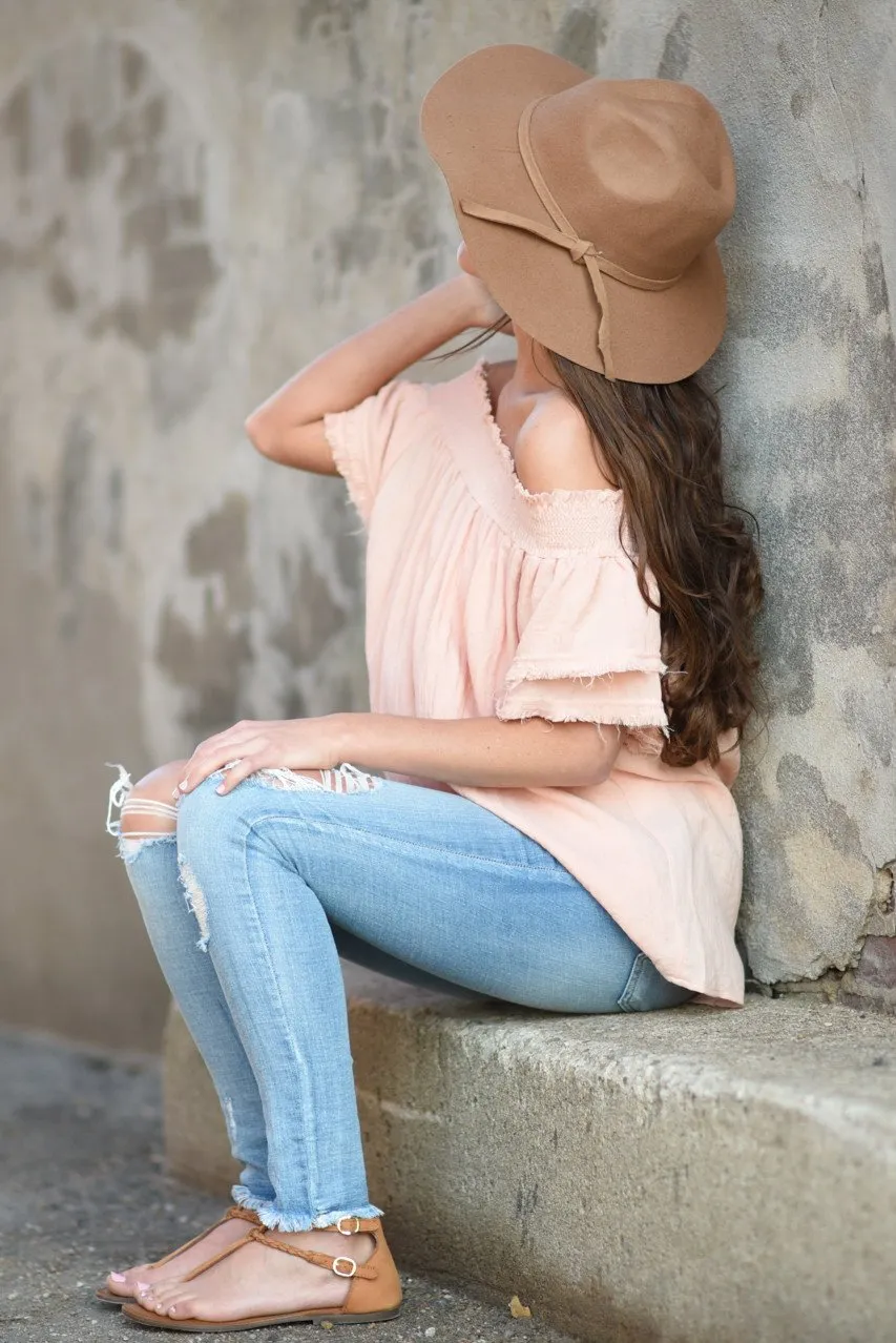 Peach Off The Shoulder Ruffle Top