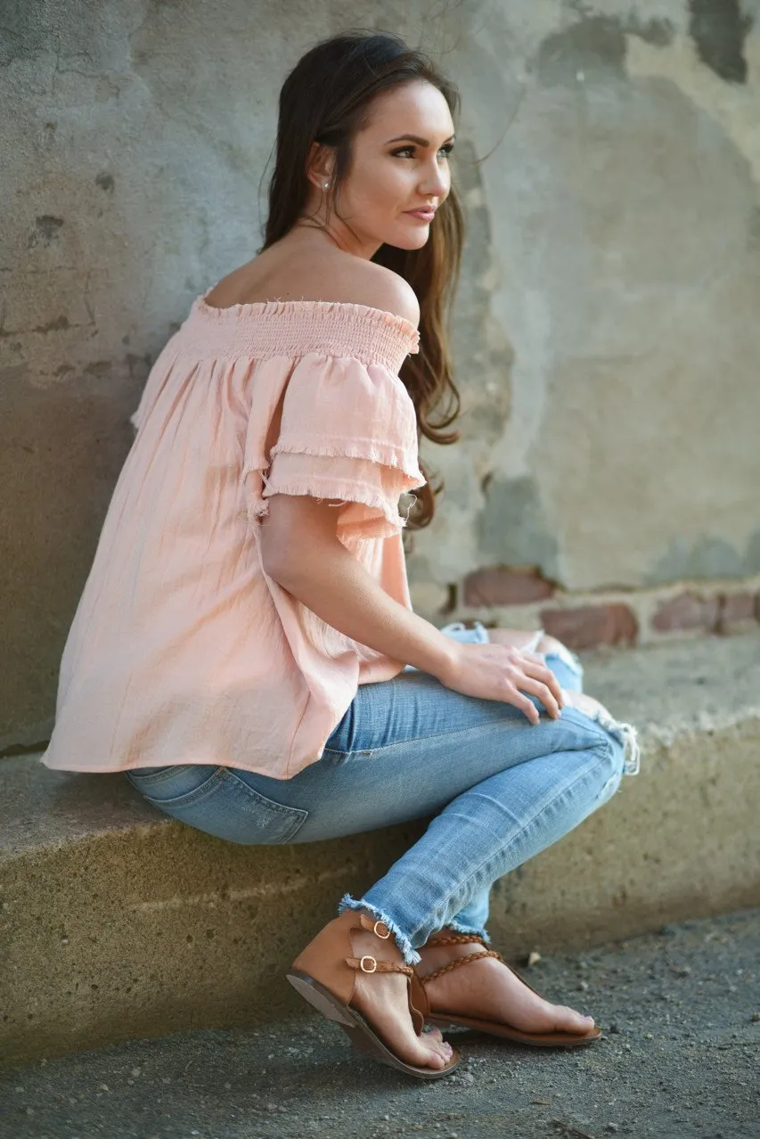 Peach Off The Shoulder Ruffle Top