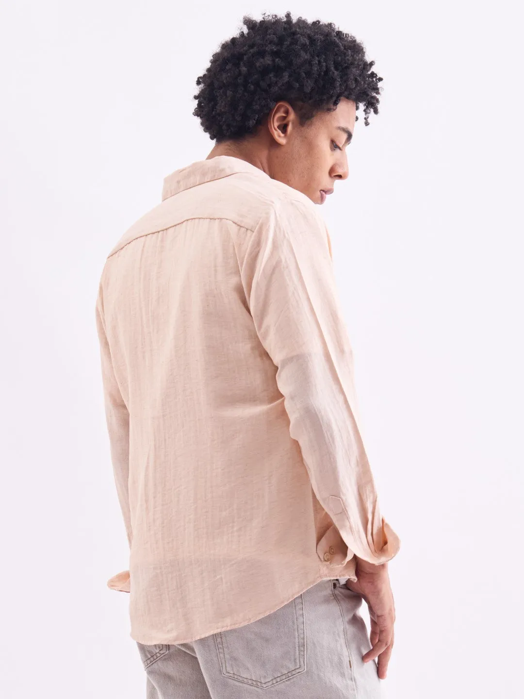 Peach Plain Full Sleeves Shirt