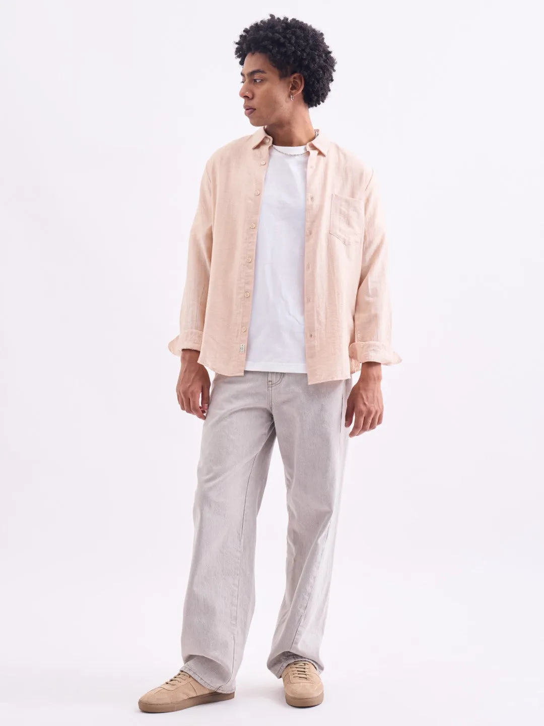 Peach Plain Full Sleeves Shirt