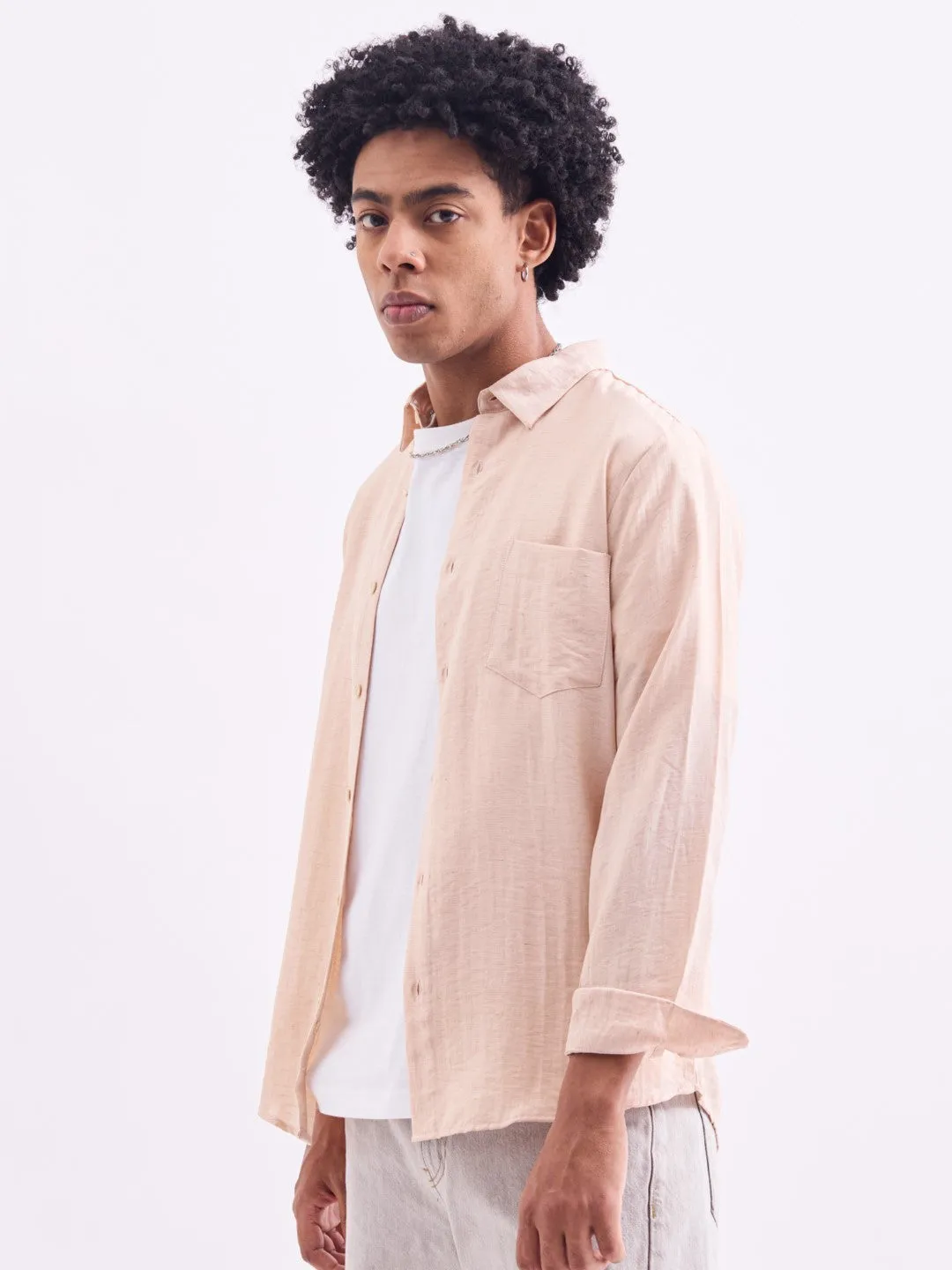 Peach Plain Full Sleeves Shirt