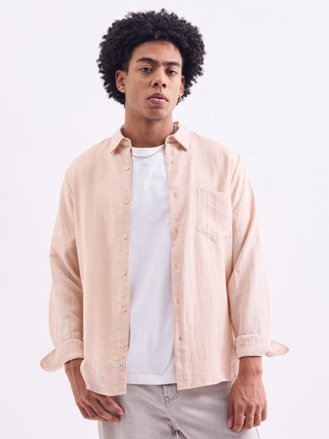 Peach Plain Full Sleeves Shirt