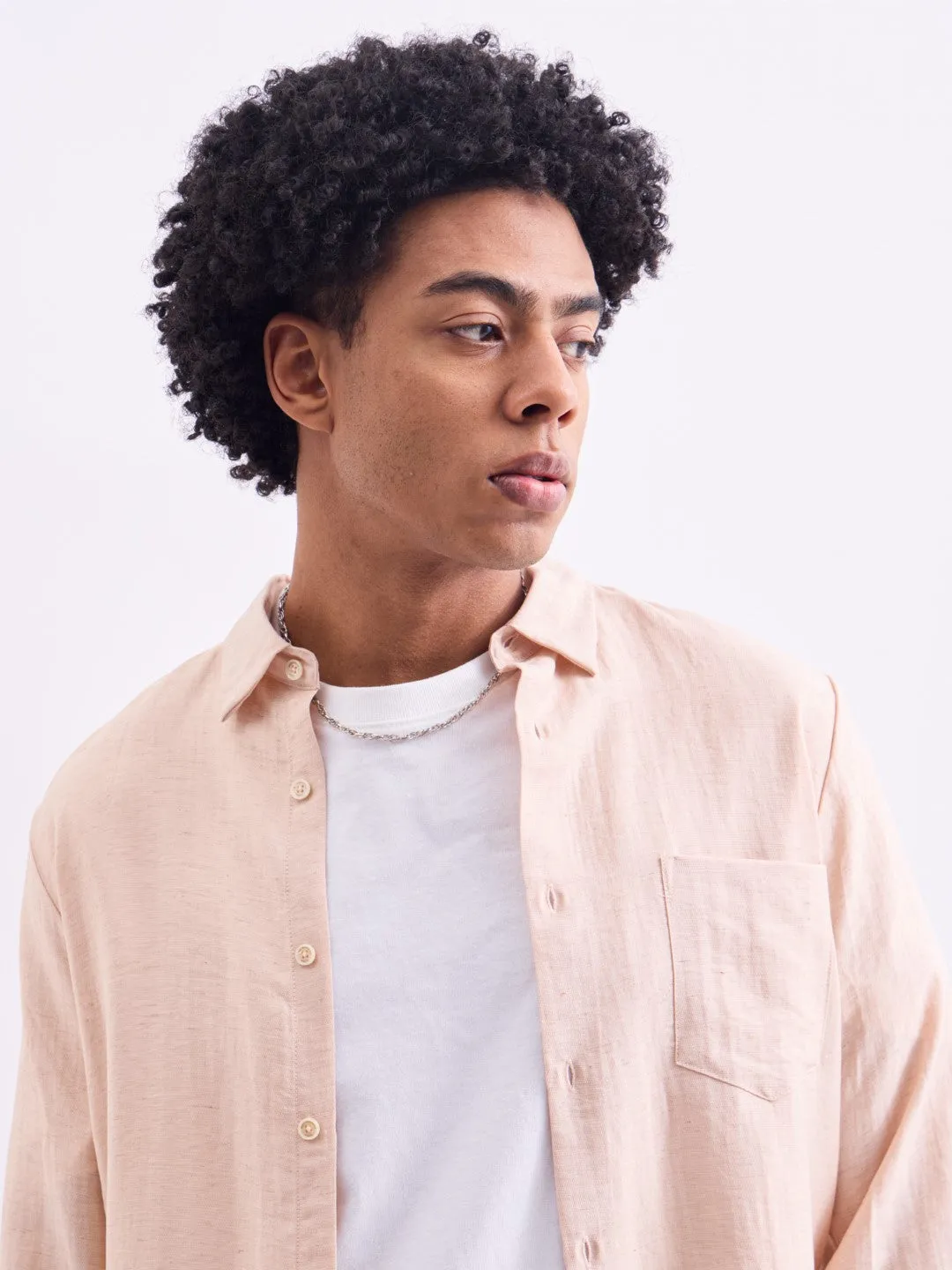 Peach Plain Full Sleeves Shirt