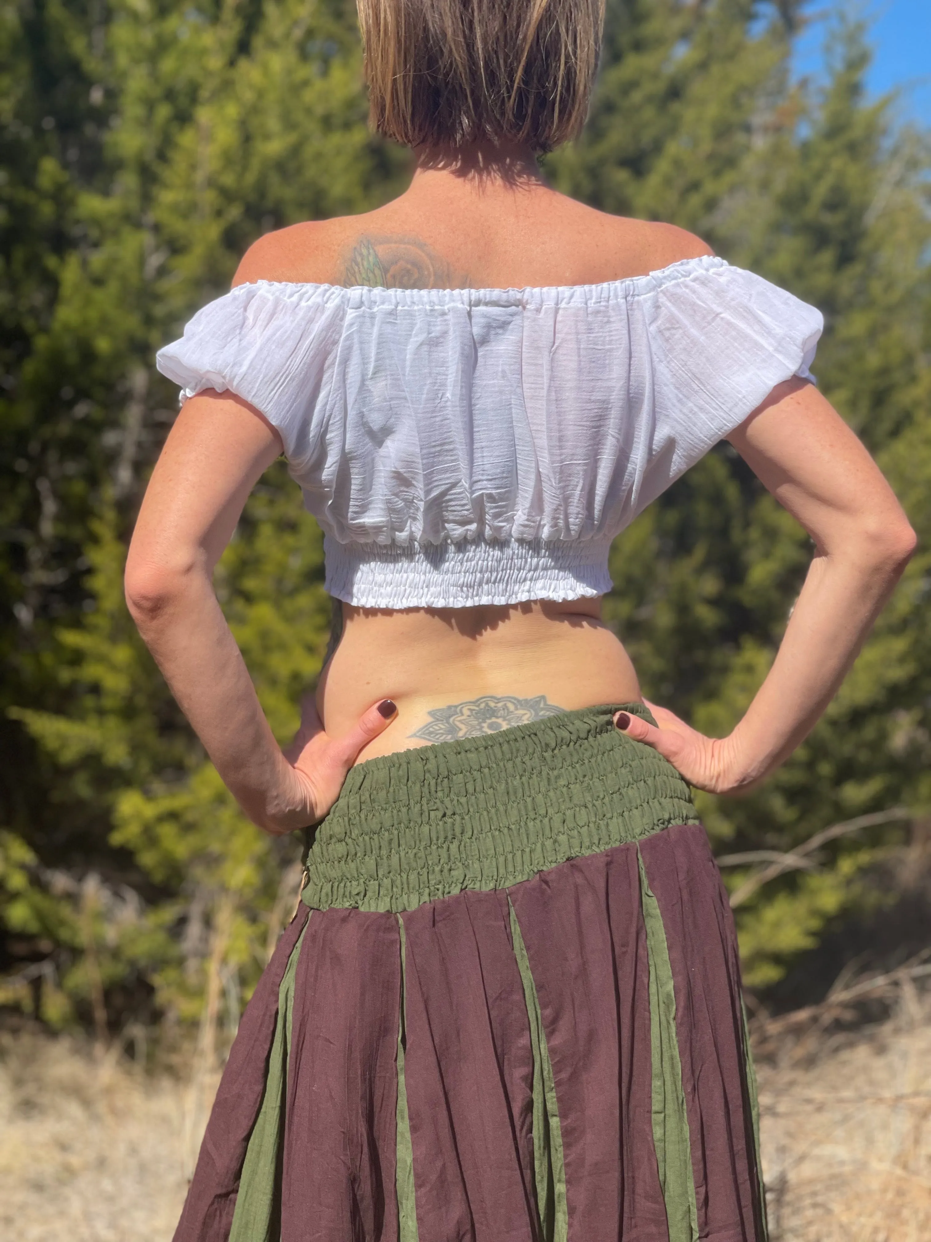 'Peasant Crop Top' Belly Showing Blouse - White