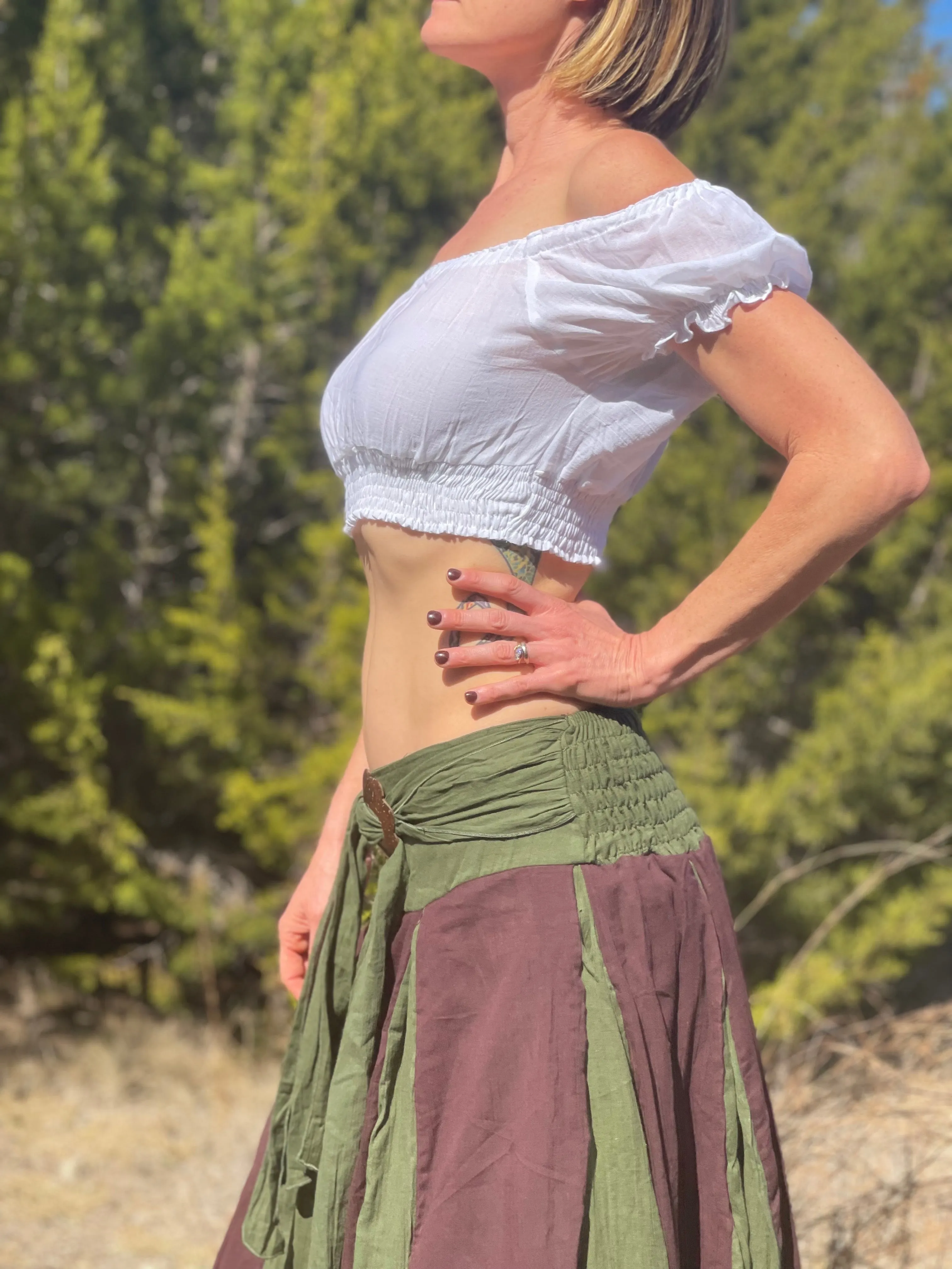 'Peasant Crop Top' Belly Showing Blouse - White