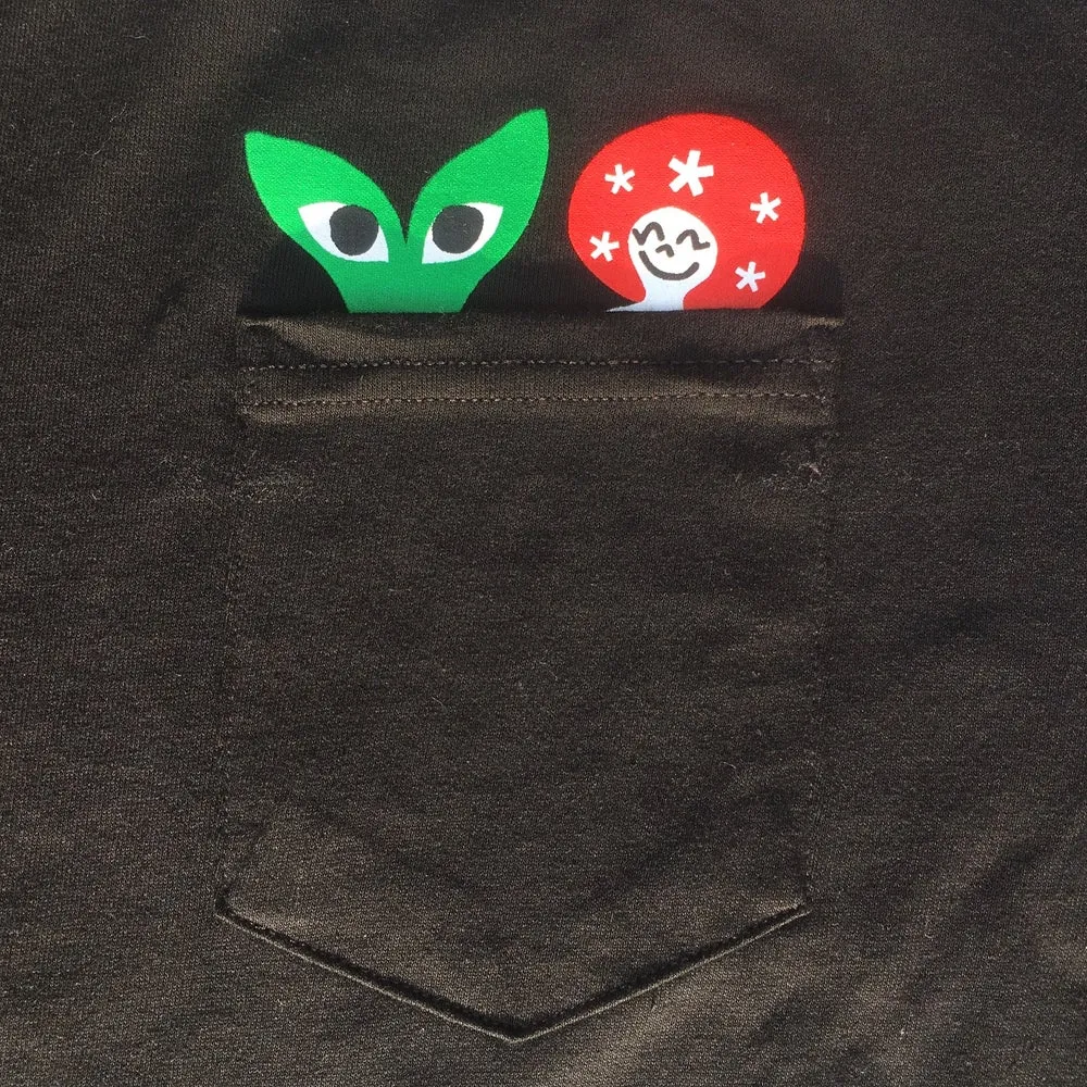 Peeking Aapi and Stargirl Pocket T-Shirt Dark Heather Gray