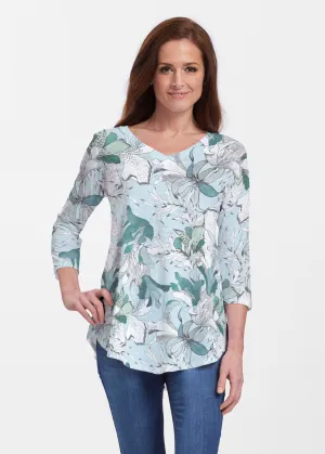 Pen and Ink Lily Seafoam (7621) ~ Signature V-neck Flowy Tunic